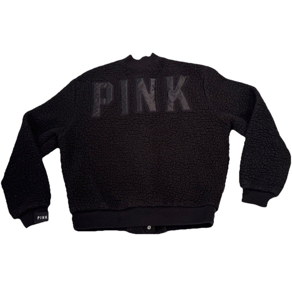 Victoria's Secret PINK Limited Release Sherpa Bomber Jacket Black Size XS Rare